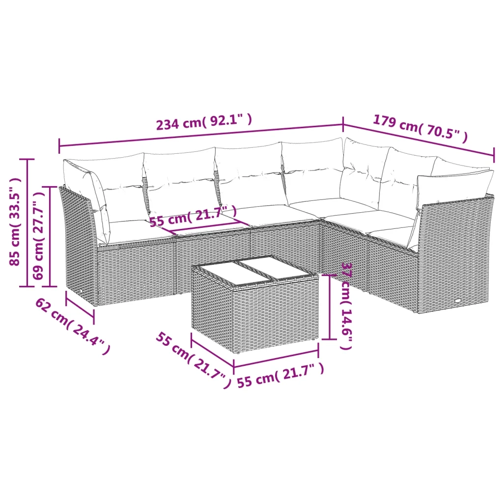 Set Divani da Giardino 7 pz con Cuscini Beige in Polyrattancod mxl 112757