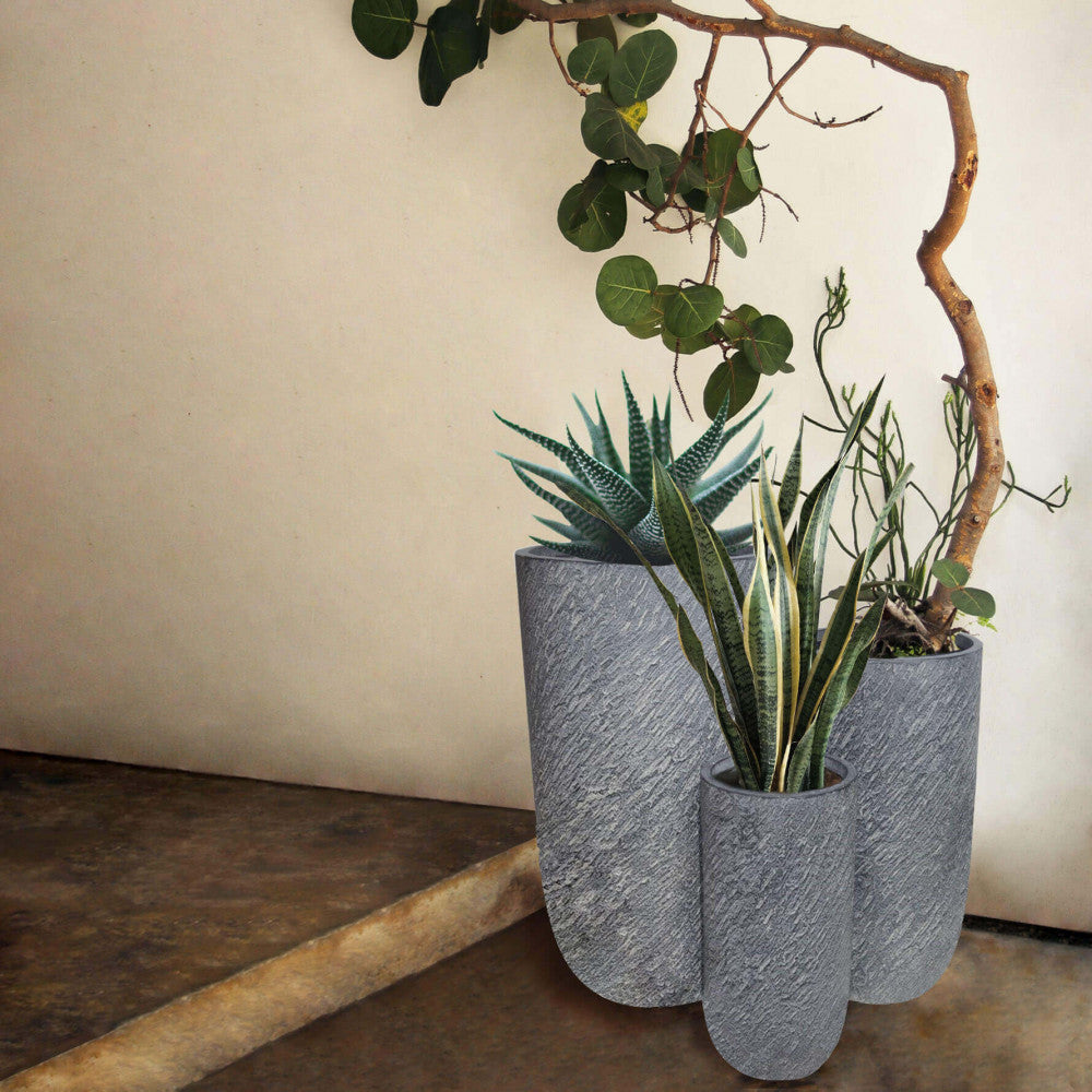 Set 3 Vasi Tiglio in Fibra di argilla Grigio