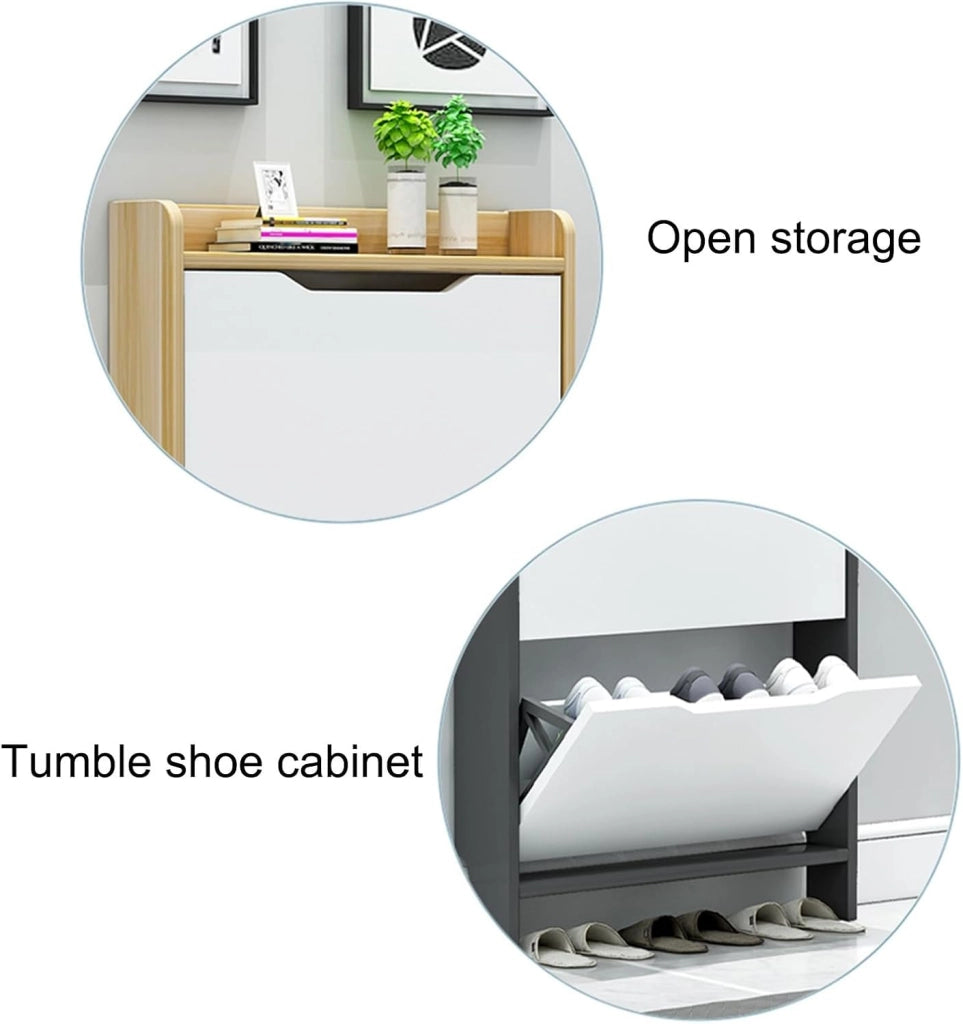 scarpiera Scarpiera in Noce+Bianco con Ante e scarpiera Sottile con Secchiello Ribaltabile autoportante per Ingresso e scarpiera Stretta da 40 cm/16 Pollici