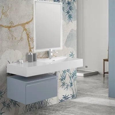 Lavabo sospeso in resina 120 cm vasca destra bianco lucido  Loto