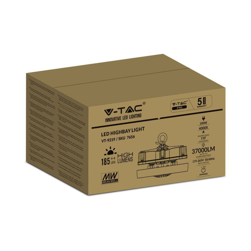 200w LED Highbay con driver meanwell 4000k Dimmable (200lm/watt), garanzia di 5 anni
