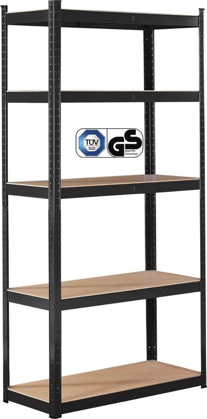 Scaffolding per uso pesante 180x90x40 cm - 875 kg di capacità di carico - Grucce di archiviazione con 5 piastre in MDF - Nero