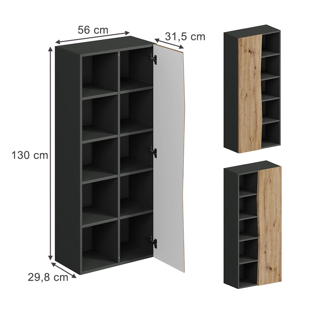 Vicco Armadio per il bagno Rovere artigianale/antracite 56 x 130 cm con 5 scomparti aperti