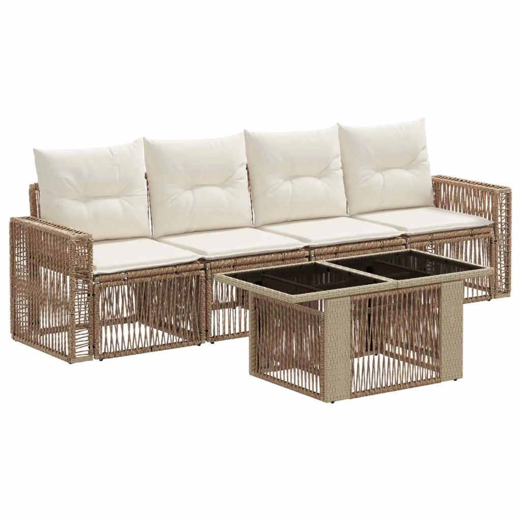 Set Divano da Giardino 5 pz Beige e Bianco Crema polyrattan 3436743