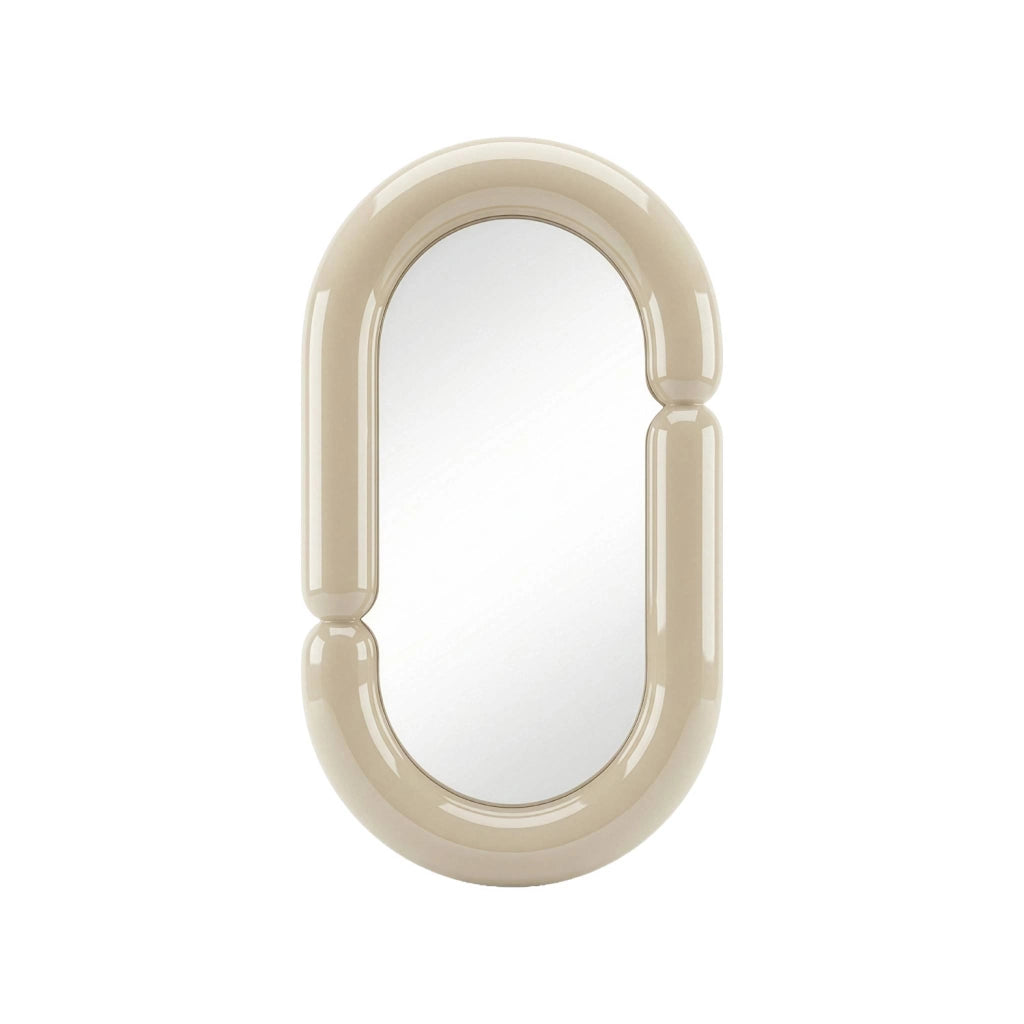 Specchio ovale finitura lucida, 70cm, ecrù