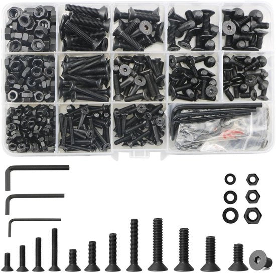 Set di viti e bulloni in acciaio inossidabile M3/M4/M5 (747 pezzi, nero) con chiave a stella