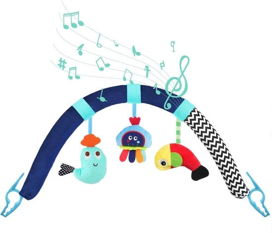 Carrello da bambino con giocattolo arco per bambini - Attività carrello da bambino arco con musica - Clip regolabili - Carrello per passeggiate giocattolo