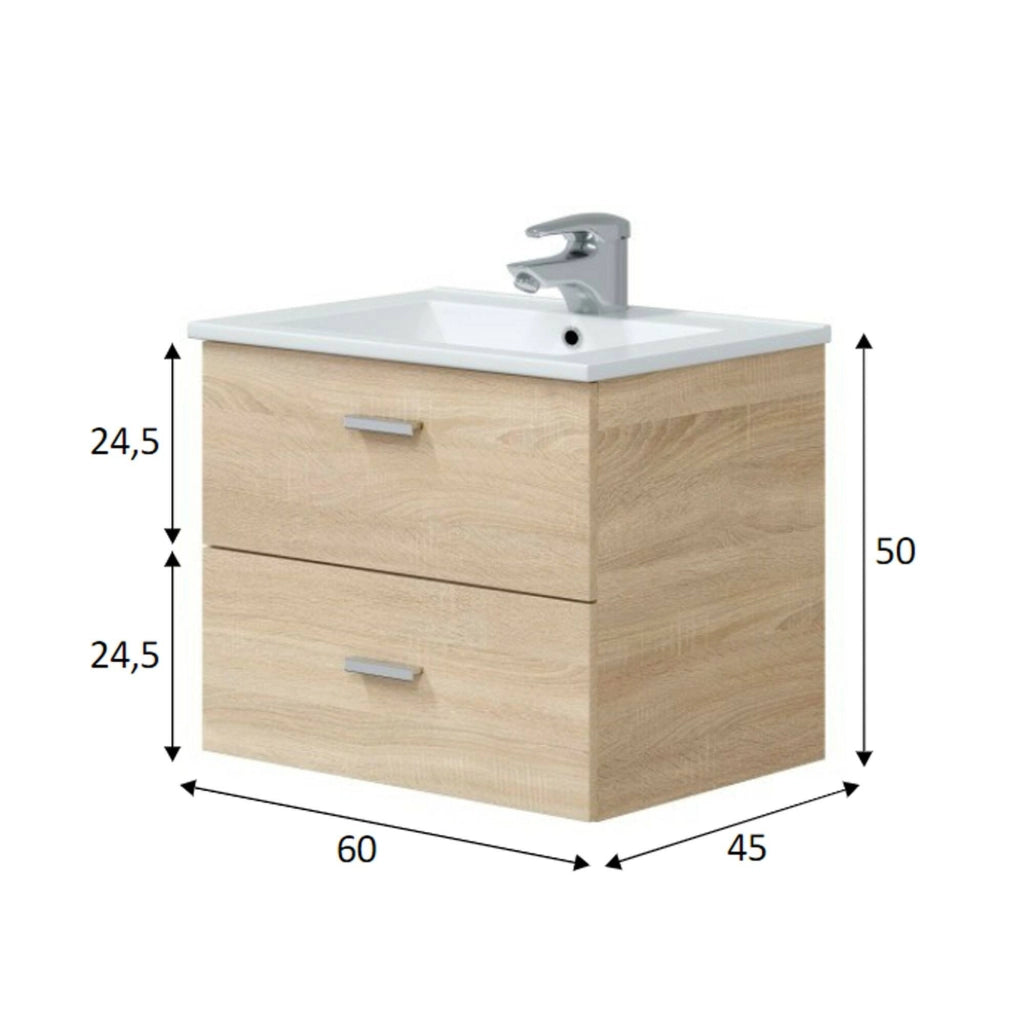 Mobile sottolavabo Doksuri, Mobiletto da bagno, Contenitore porta lavabo, Armadio per lavandino, 60x45 h50 cm, Rovere