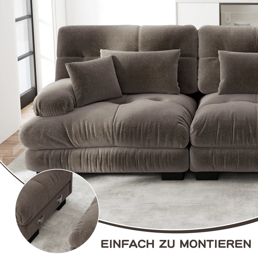 Divano modulare 4 posti con ottomane mobili 406x145x81 cm in ciniglia marrone