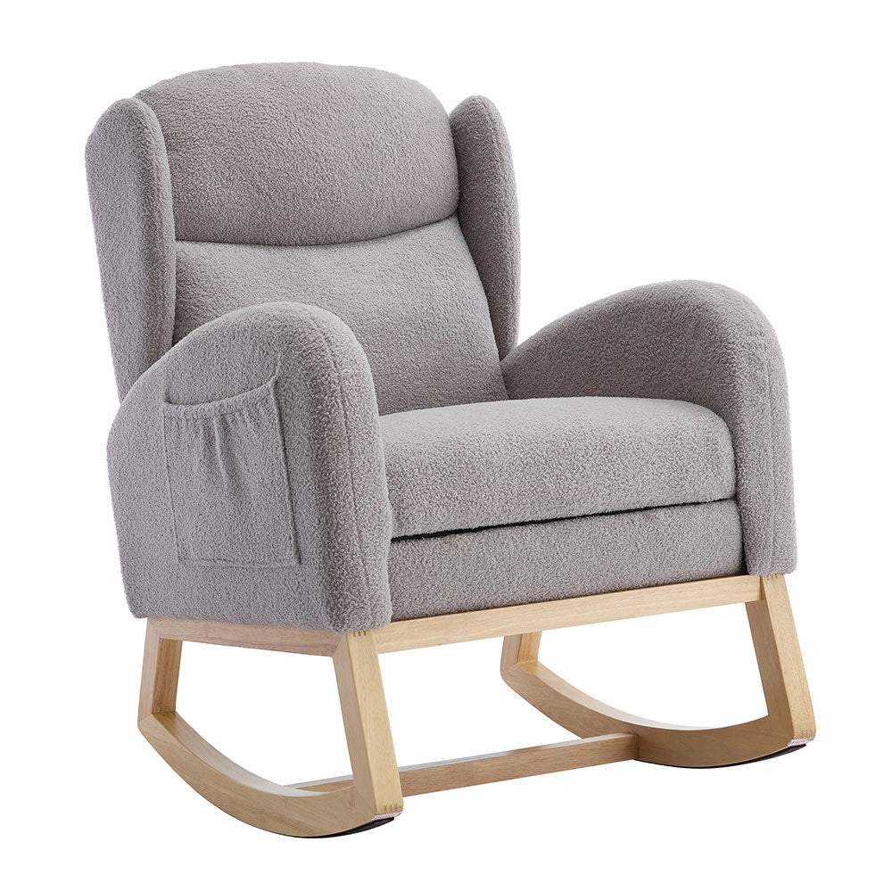 Sedia a dondolo per allattamento - Xylo - Struttura in legno, tessuto Teddy, poggiapiedi regolabile, grigio