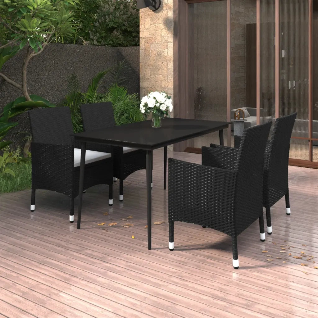 Set da Pranzo per Giardino 5 pz | Set Salotto da Giardino con Cuscini Polyrattan e Vetro