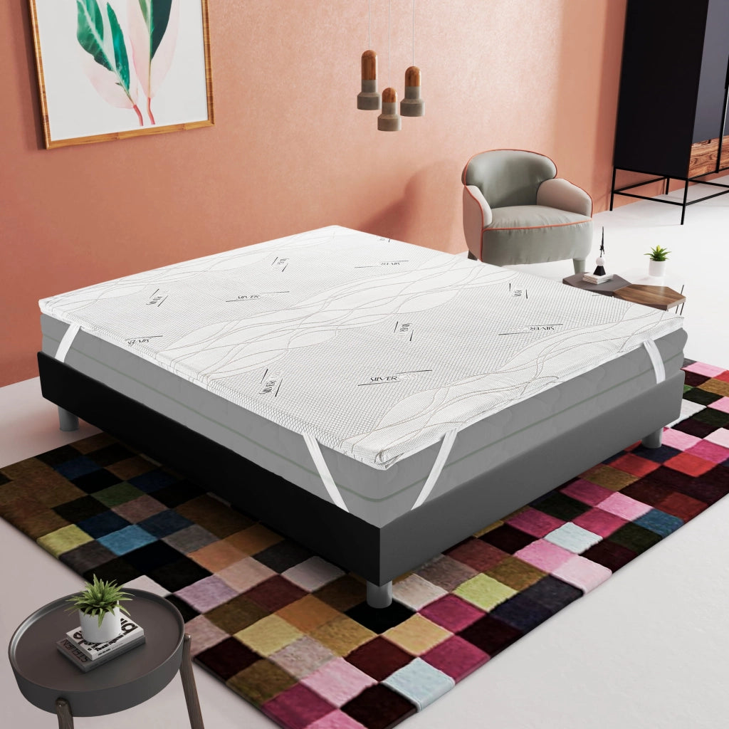Topper Matrimoniale 200x200 in memory foam 5 cm con rivestimento Silver Fresh completamente sfoderabile