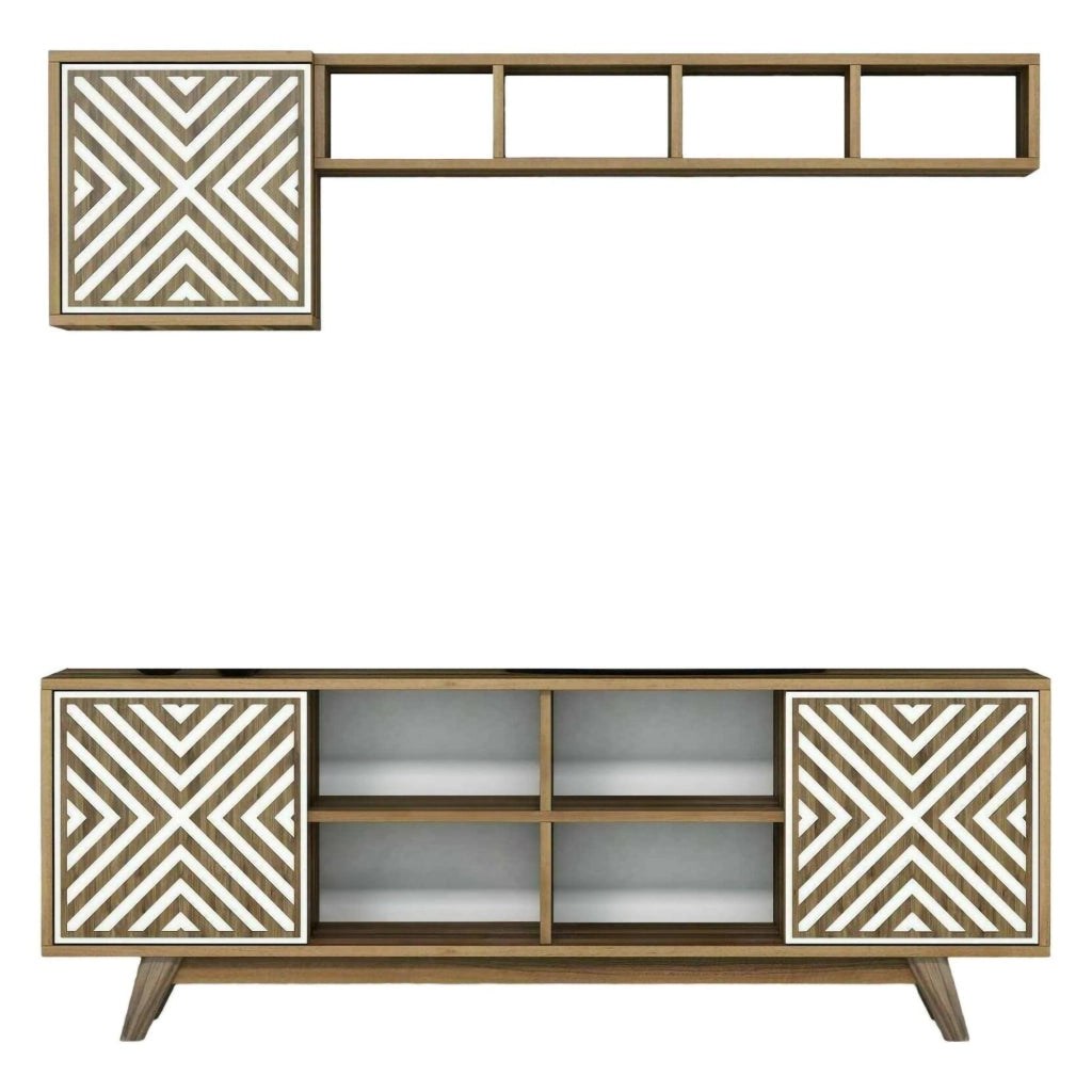 Mobile porta TV Drusilla, Credenza da soggiorno, Armadio basso per TV, Base parete attrezzata, 160x35h56 cm, Noce e Bianco