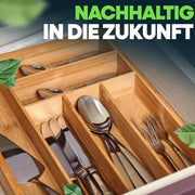 Organizzatore per utensili da cucina in legno di bambù 6 contenitori - 25,5 x 35,5 x 5 cm - Organizzatore per carrello da cucina - Custodia per coltelli in legno - 6 contenitori.