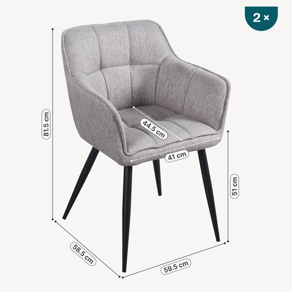 Set di 2 Sedie per Sala Pranzo Birmingham in Tessuto Grigio [en.casa]