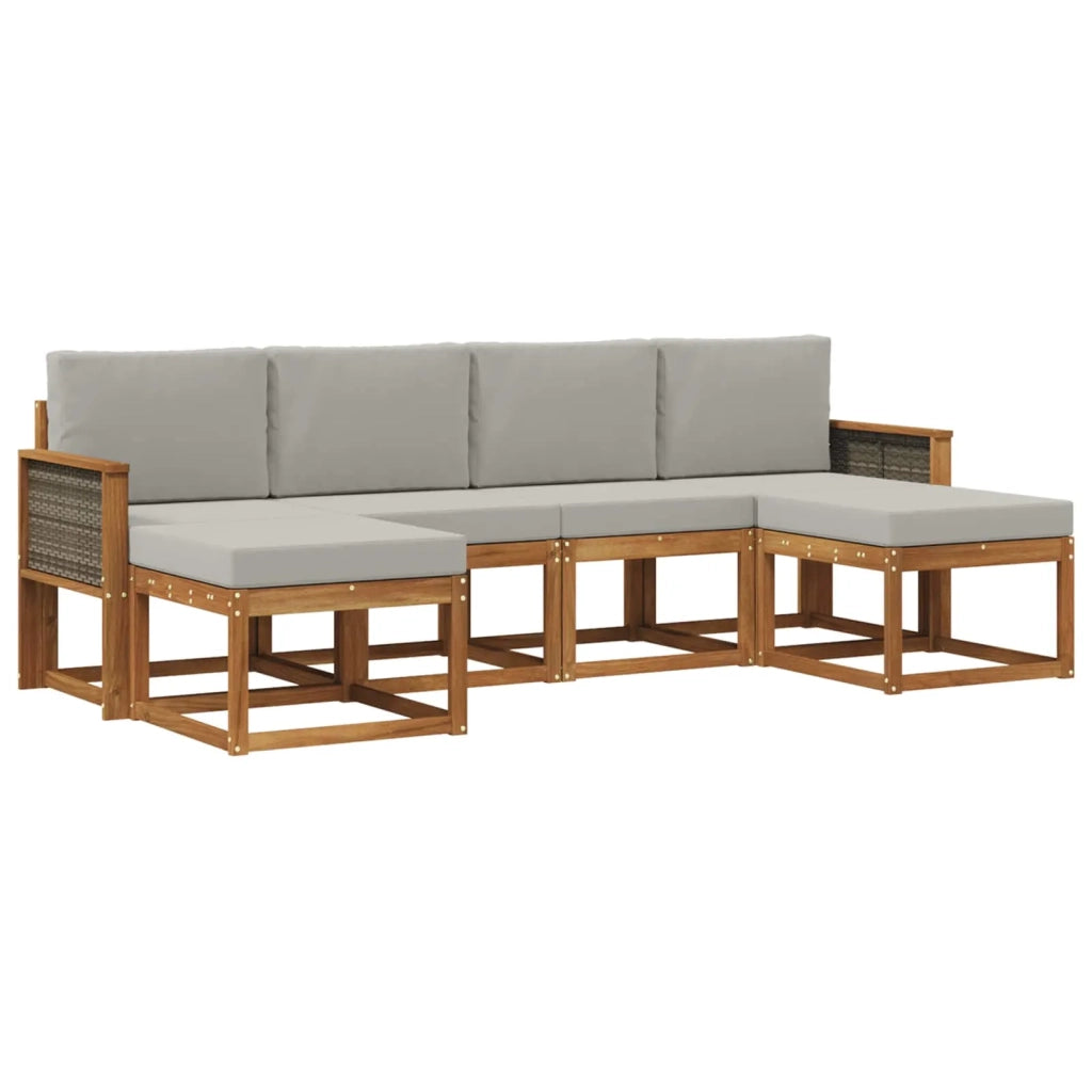 Set di divani da esterno 6 pcs Naturale e Grigio Chiaro
