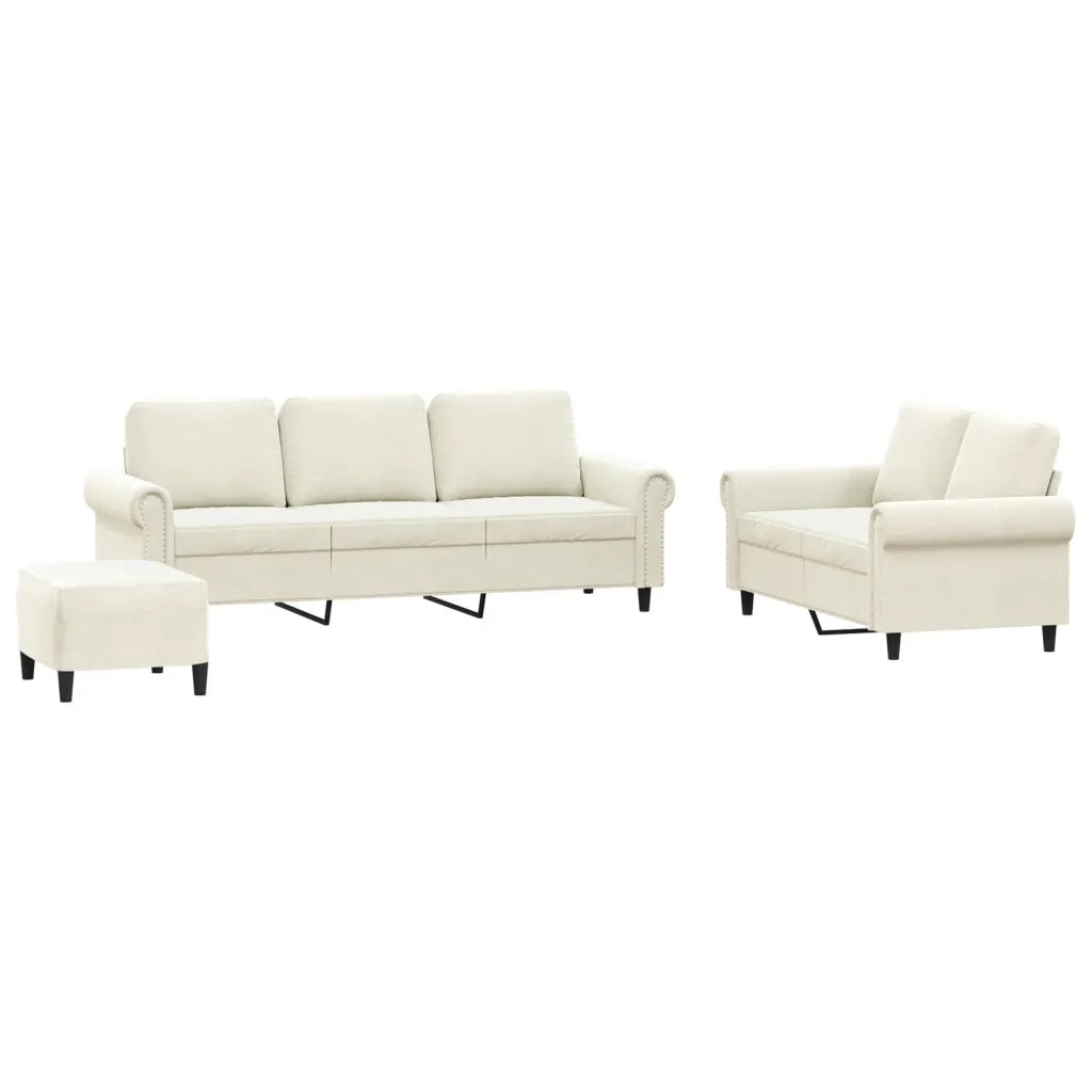 Set di Divani 3 pz con Cuscini Crema in Velluto