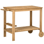 Carrello Portavivande da Giardino 95x47x74 cm con 2 Ripiani e Portabottiglie in Legno