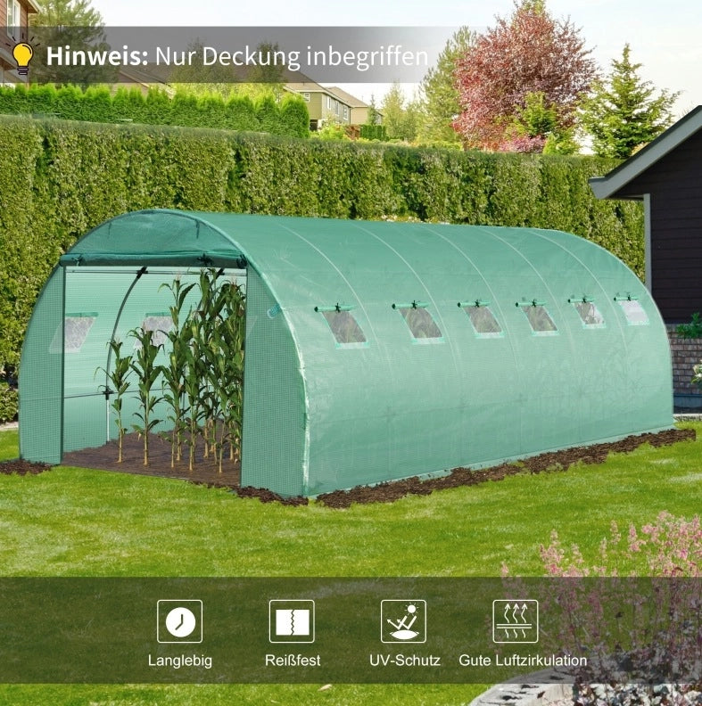 Telo per serra verde in plastica con finestre e porta arrotolabili