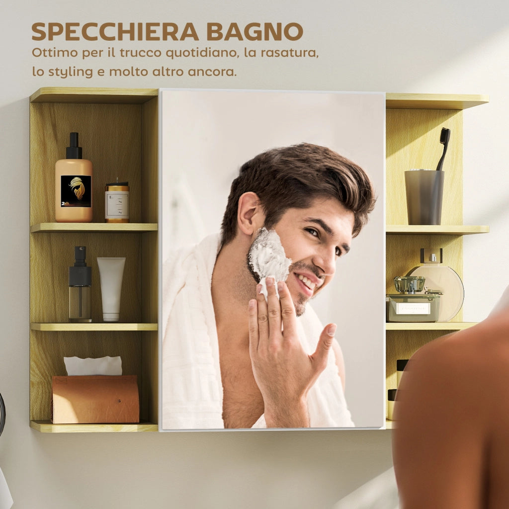 Specchio da Bagno 80x20x59 cm con Armadietto e Ripiani a Giorno Rivestimento in Melamina Color Legno