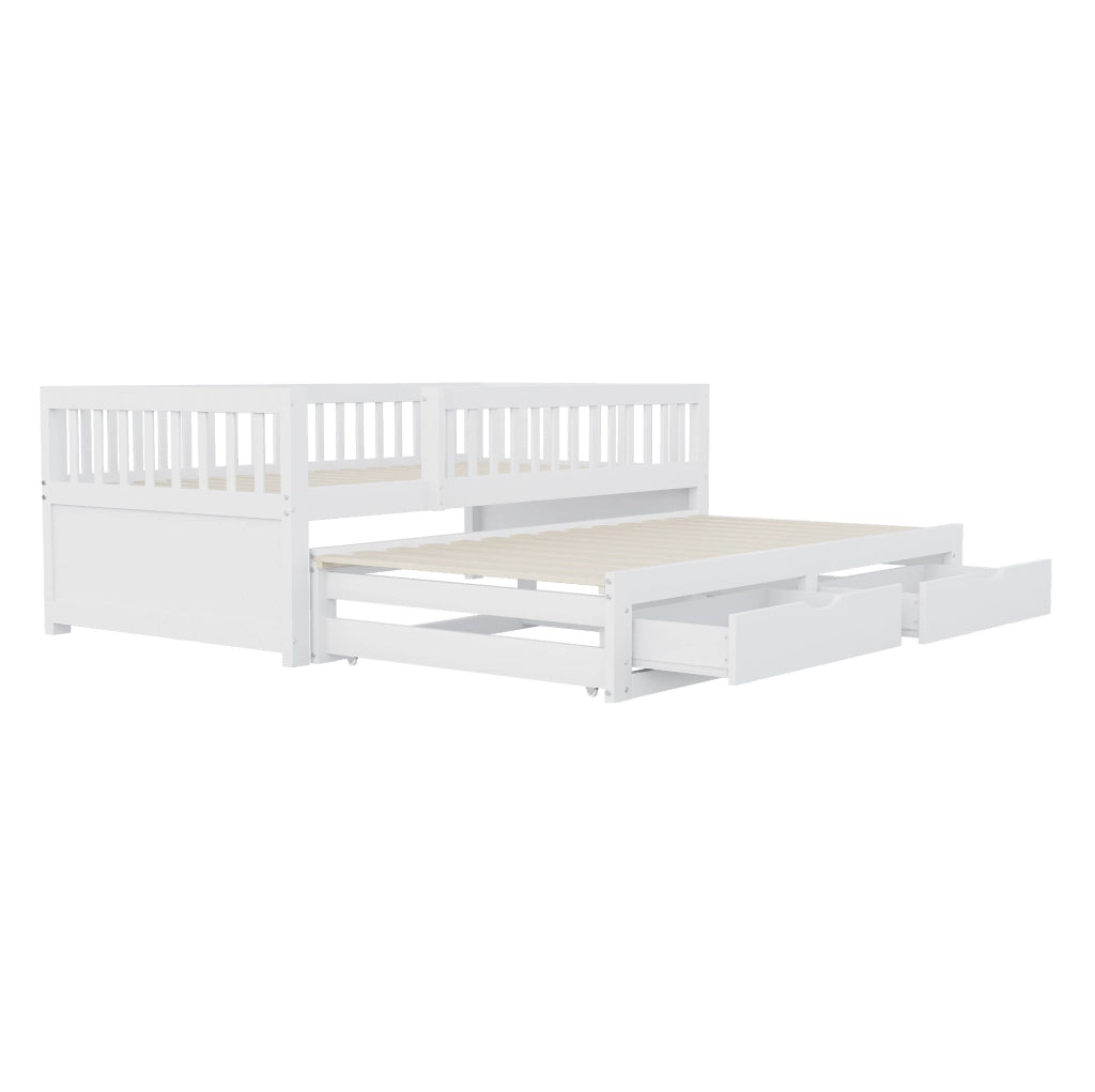 Divano letto 90x200 cm; letto estraibile e 2 cassetti; legno; bianco