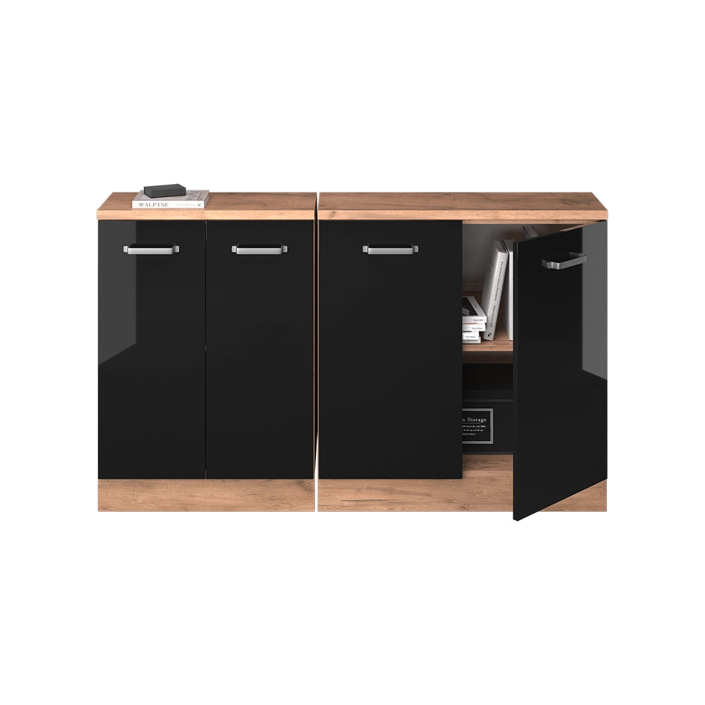 Set di mobili sottotetto Rion Nero lucido/Rovere dorato 140 cm Set di 2 carcasse armadio profondità 60 cm Vicco