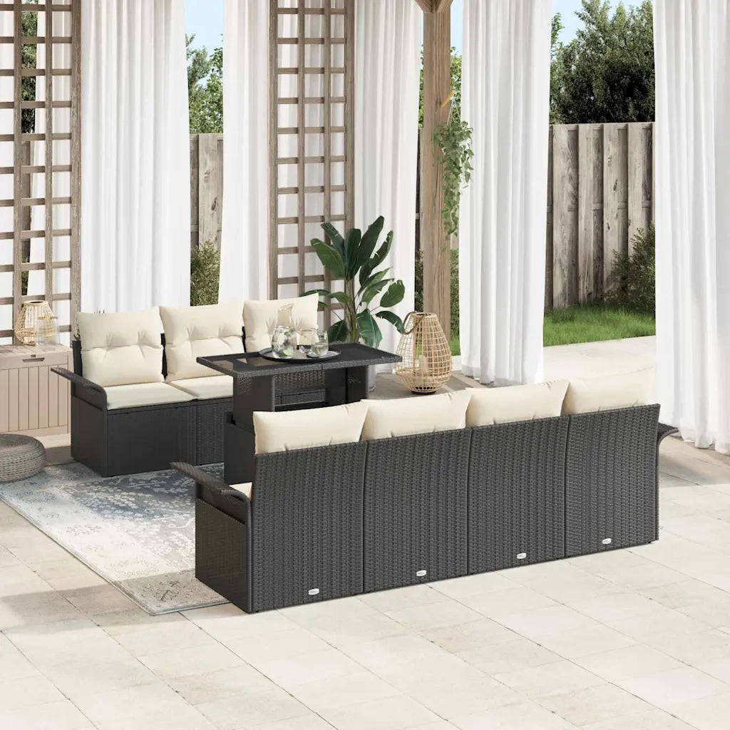 Set Divano da Giardino con cuscino 8 pcs Nero polyrattan