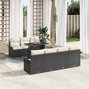 Set Divano da Giardino con cuscino 8 pcs Nero polyrattan