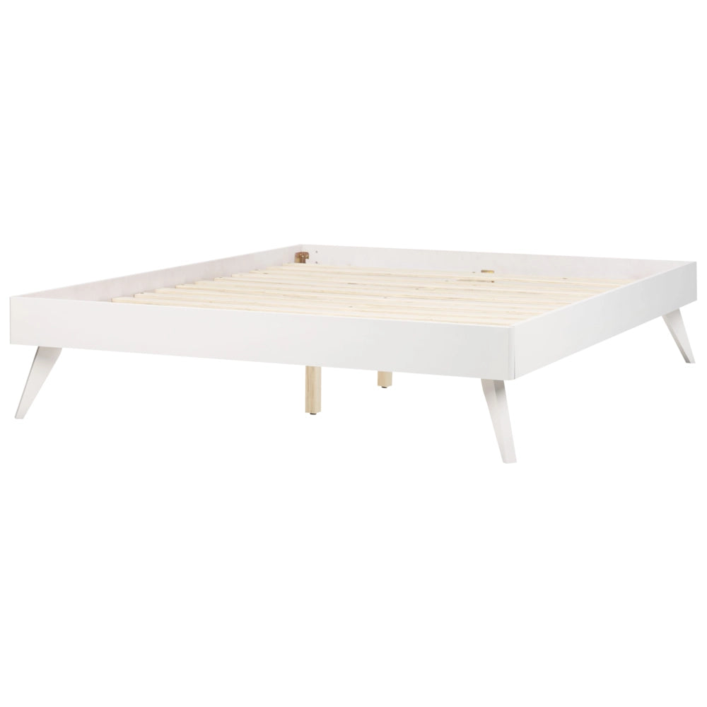 Letto in Legno bianco con Rete a Doghe Gambe in Legno 160 x 200 cm stile rustico camera da letto