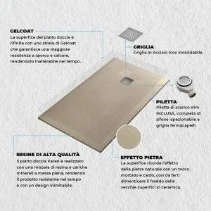Piatto doccia 70x120 in resina su misura tortora effetto pietra Karen