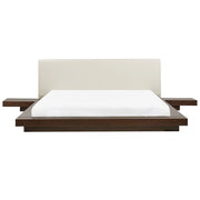 Letto in stile giapponese in frassino scuro 180 x 200 cm testata in legno impiallacciato MDF testata in pelliccia sintetica