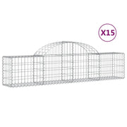Cestini gabbioni recinzione a gabbia muro di contenimento ad arco 15 pezzi 200 x 30 x 40/60 cm ferro zincato argento 02_0040406