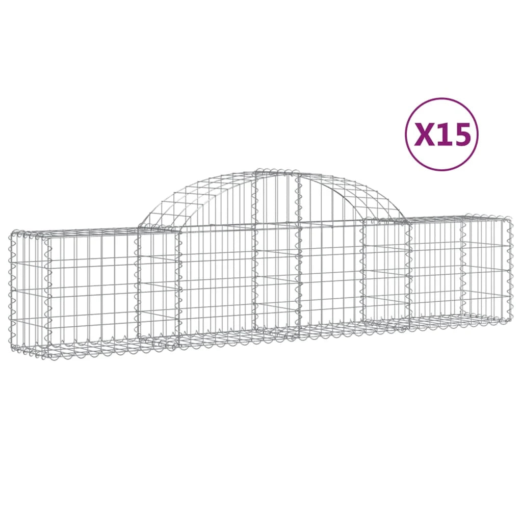 Cestini gabbioni recinzione a gabbia muro di contenimento ad arco 15 pezzi 200 x 30 x 40/60 cm ferro zincato argento 02_0040406