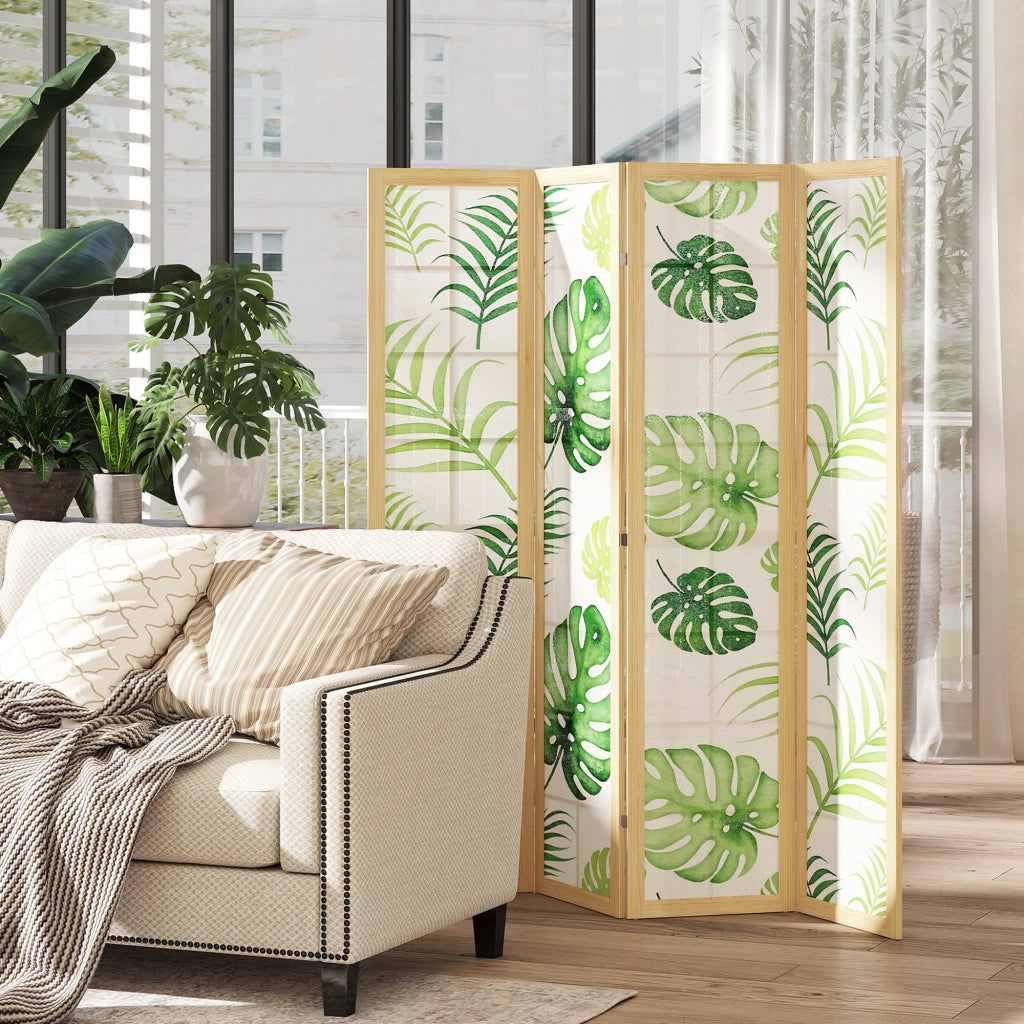 Paravento pieghevole in legno con motivo tropicale ¨C zephmum ¨C Verde 180x150 cm