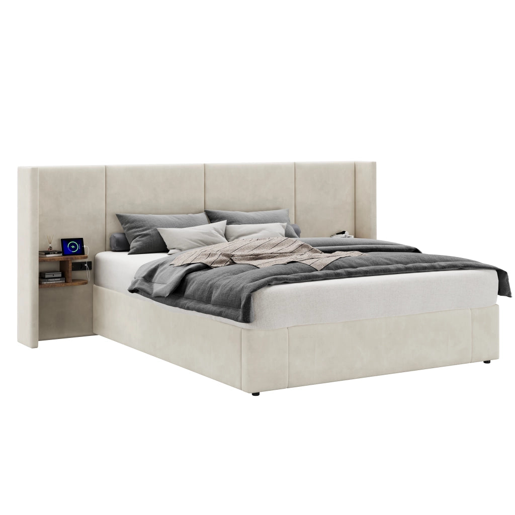 letto imbottito velluto beige 160 x 200 cm