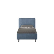 Letto singolo senza rete imbottito 80x200 microfibra blu Antea