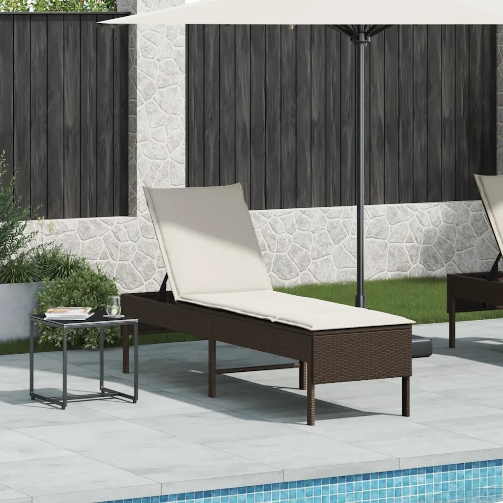 Lettino Prendisole con Cuscino Marrone 55x200x44 cm Polyrattan 4104101