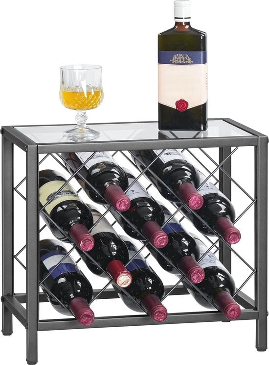 Wijnrek per 10 bottiglie - Indipendente con vetro resistente - Storico contenitore per vino per cucina, bar o ristorante