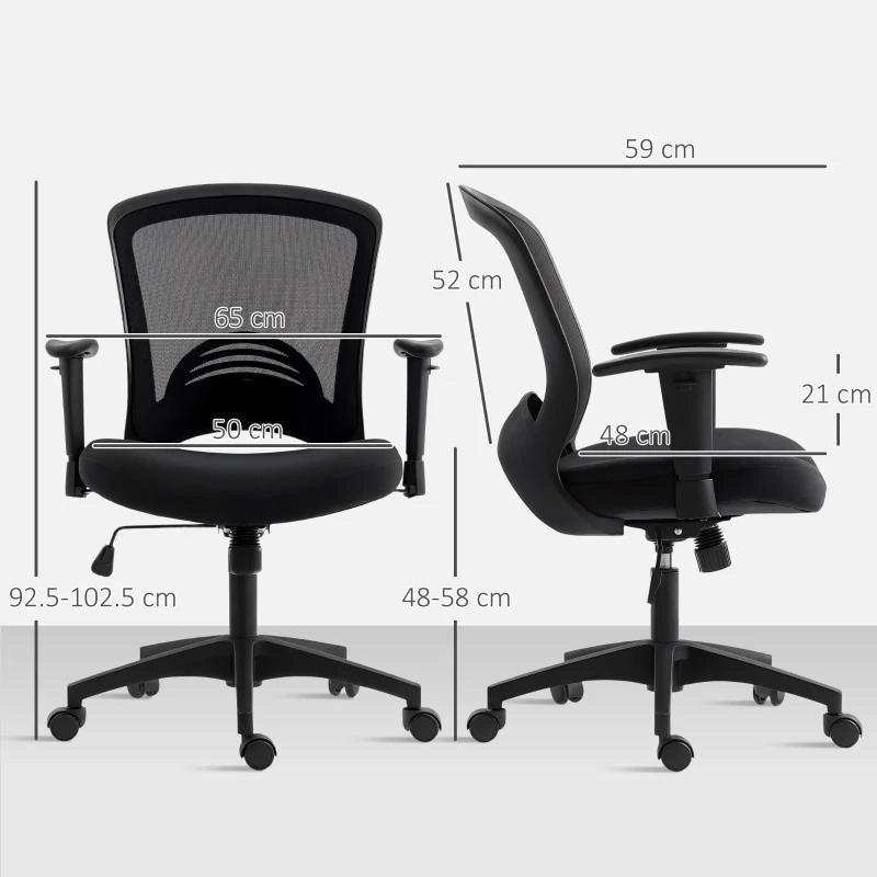 SEDIA DA UFFICIO TRASPIRANTE E RECLINABILE AD ALTEZZA REGOLABILE, IN TESSUTO A RETE, 65X59X92.5-102.5 CM, NERO
