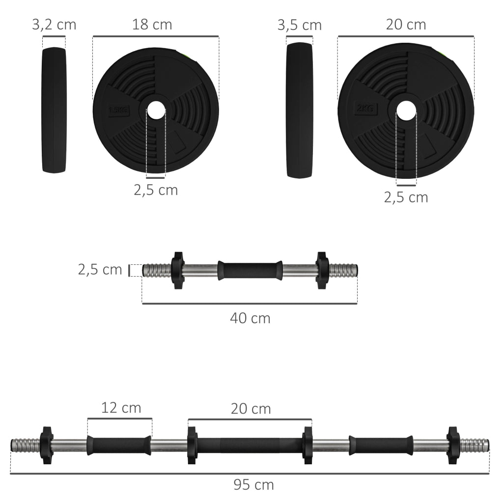 Set manubri 2 in 1 con barra e dischi ¨C zephmum ¨C Nero/Verde, 15 kg