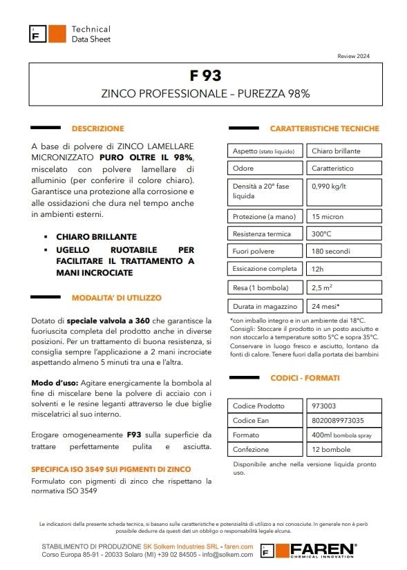 Spray Zinco F93 Ml. 400 12 Pezzi Faren