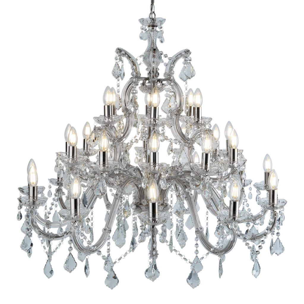 Lampadario Classico Marie Therese Acciaio Cromo Vetro Trasparente 30 Luci E14