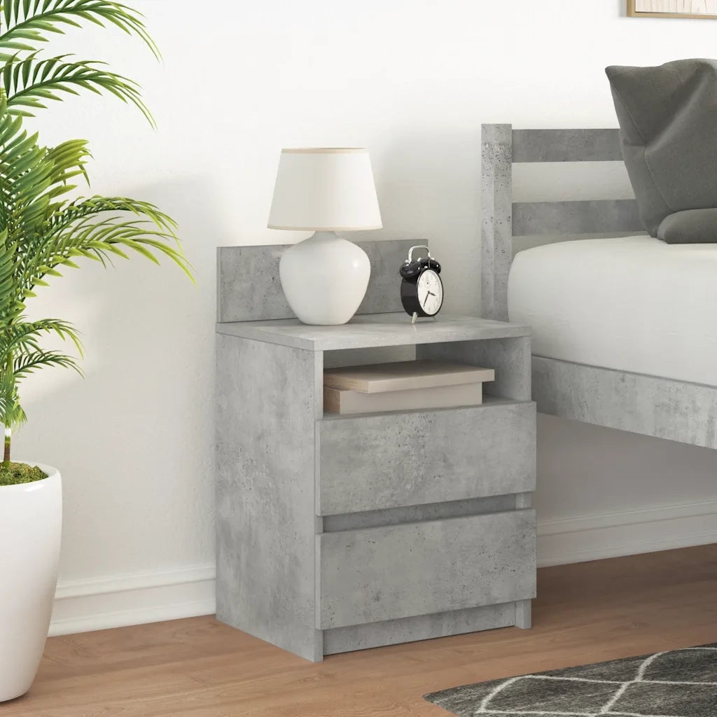 Comodino con 2 Cassetti Grigio Cemento 40x33x60 cm