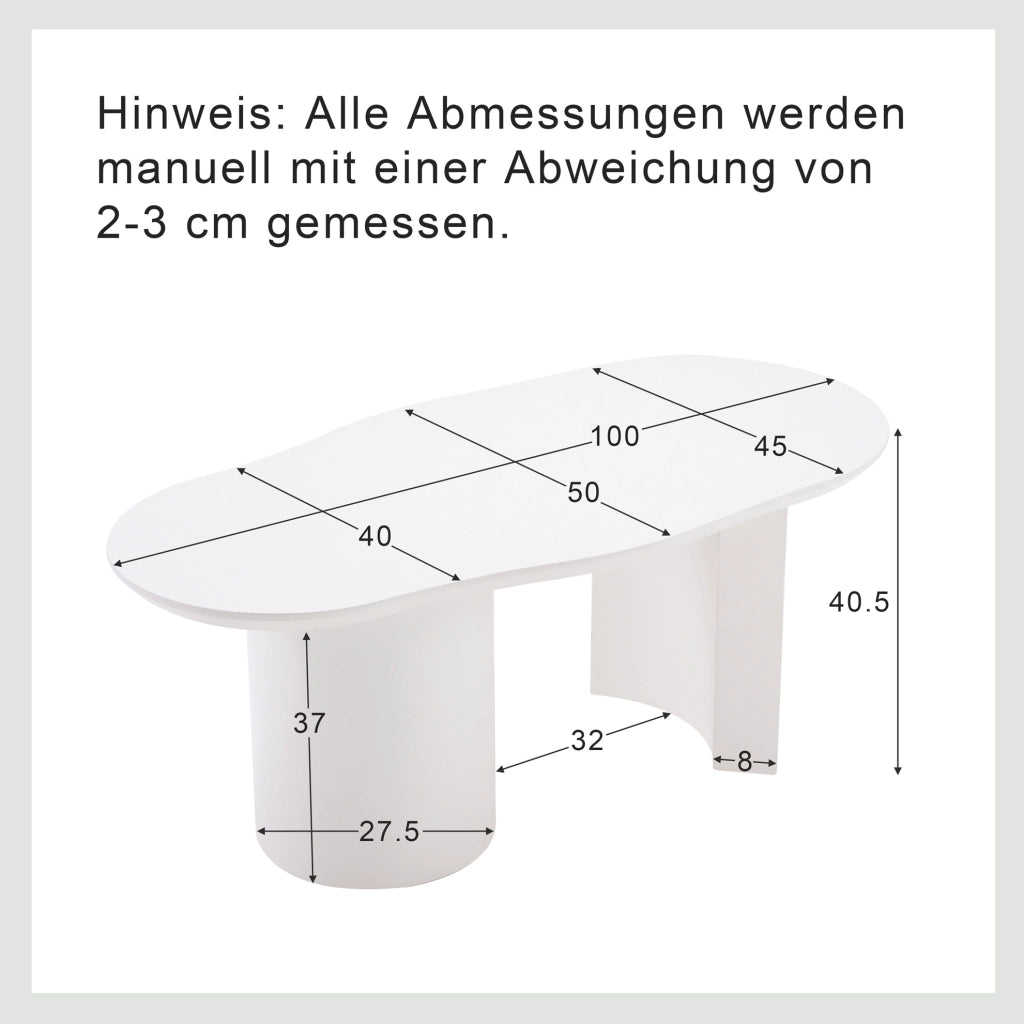 Tavolino da caffè 100x40-50x40.5 cm con design irregolare in MDF laccato bianco