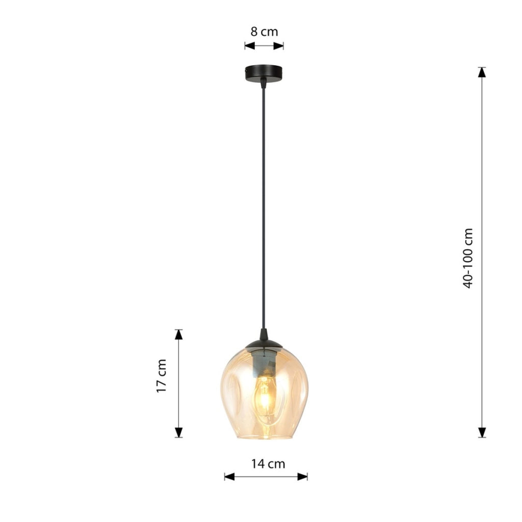Lampada a sospensione ISTAR in acciaio nero e vetro ambra
