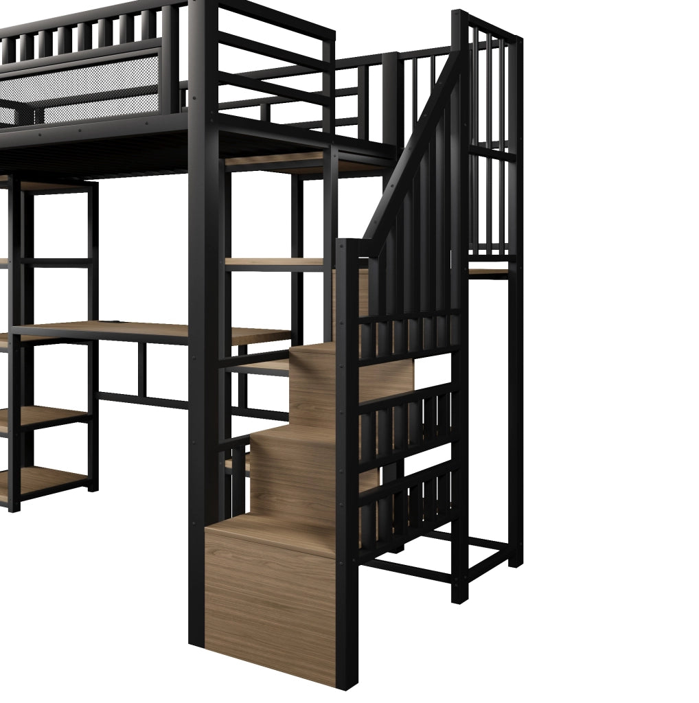Letto a soppalco 90x200 cm con scrivania, LED e porte USB