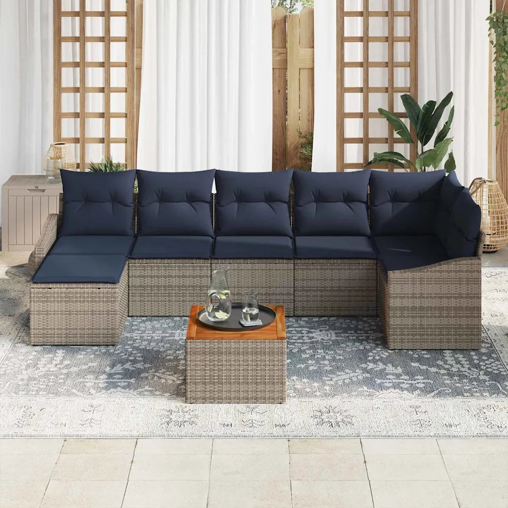 Set Divano da Giardino 8 pcs Grigio e Blu Navy polyrattan 3356533