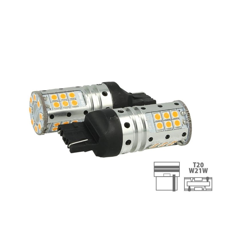 Lampada Led T20 W21W WY21W 7440 Canbus 12V 25W Reale Arancione Per Frecce No Errore 32 Smd 3030