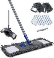 Dweil per terra, asciugamano pieghevole con manico di 128 cm e 4 padelle, asciugamano microfibra per pulizia in casa, utilizza 1 spazzola per pulizia