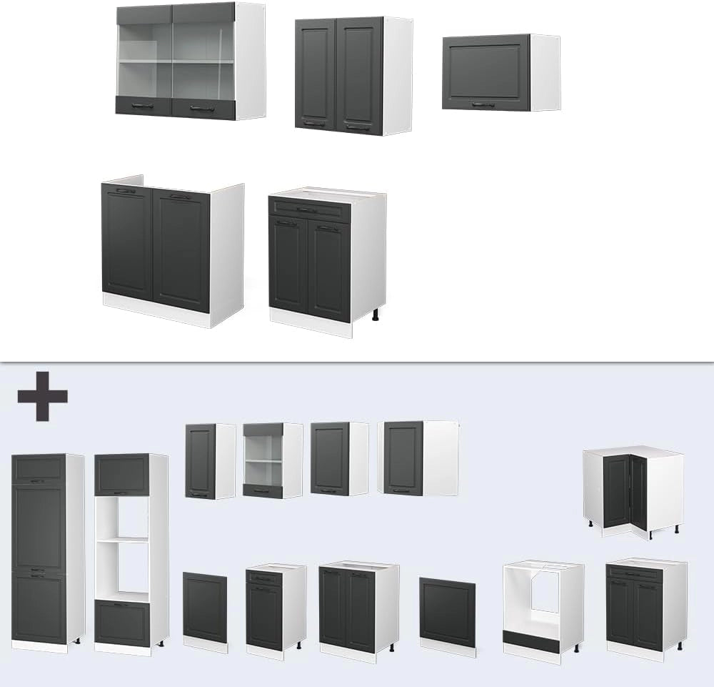 Cucina componibile R-Line, Antracite casa di campagna/bianco, 200 cm senza piano di lavoro, adatto per l'espansione individuale con moduli aggiuntivi